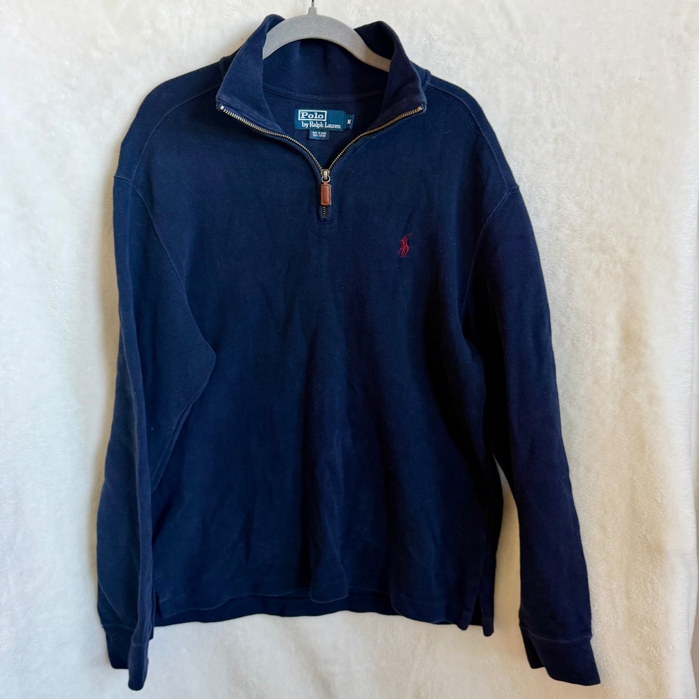 Polo by Ralph Lauren Navy Ribbed Quarter Zip Pullover Sweater Size M Cotton